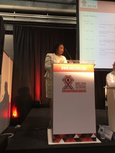 Yvonne adressing youth at 2016 AIDS Conference -Global Village